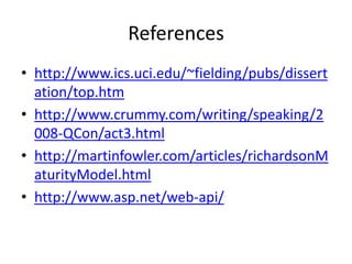 Web API service
• OData (Open data protocol): The Open Data
Protocol is an open web protocol for querying
and updating data. The protocol allows for a
consumer to query a datasource over the
HTTP protocol and get the result back in
formats like Atom, JSON or plain XML,
including pagination, ordering or filtering of
the data.