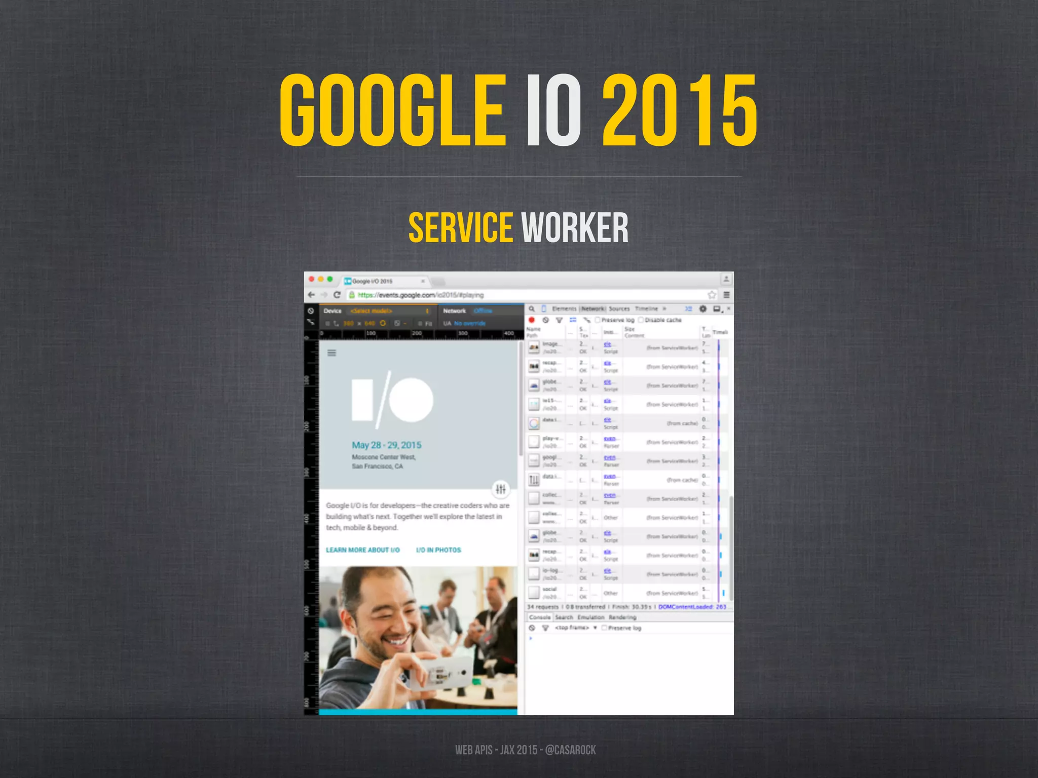 Web APIs - JAX 2015 - @casarock
Google IO 2015
Service Worker
 