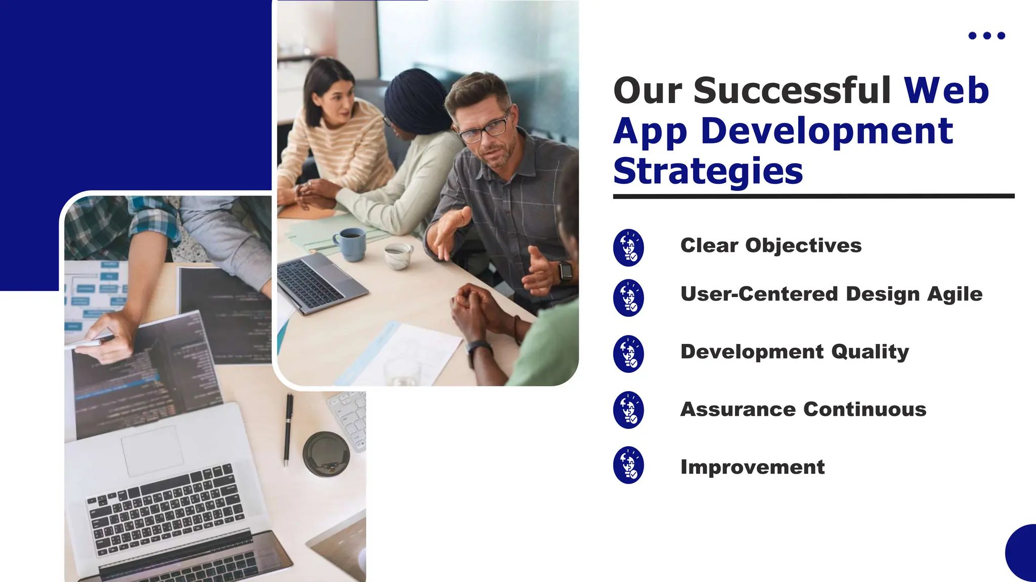 Our Successful Web
App Development
Strategies
Clear Objectives
User-Centered Design Agile
Development Quality
Assurance Continuous
Improvement
 