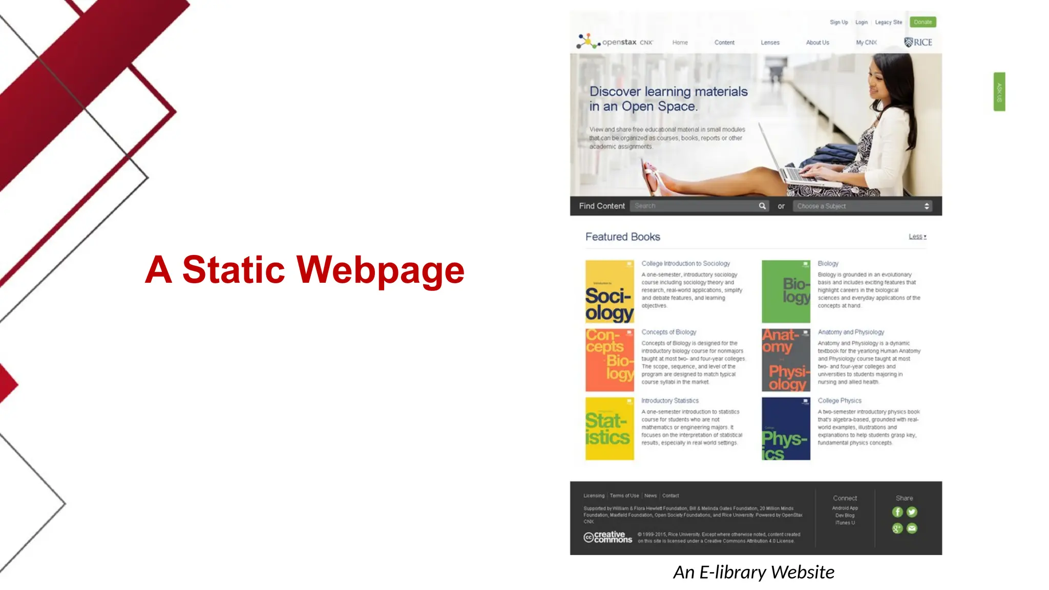 A Static Webpage
An E-library Website
 