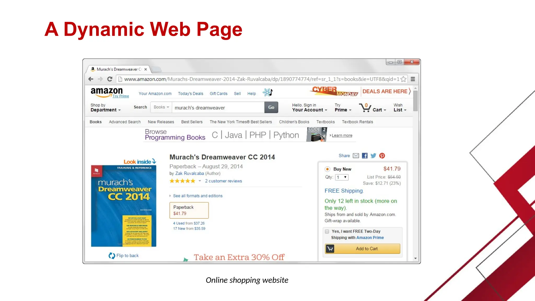 A Dynamic Web Page
Online shopping website
 