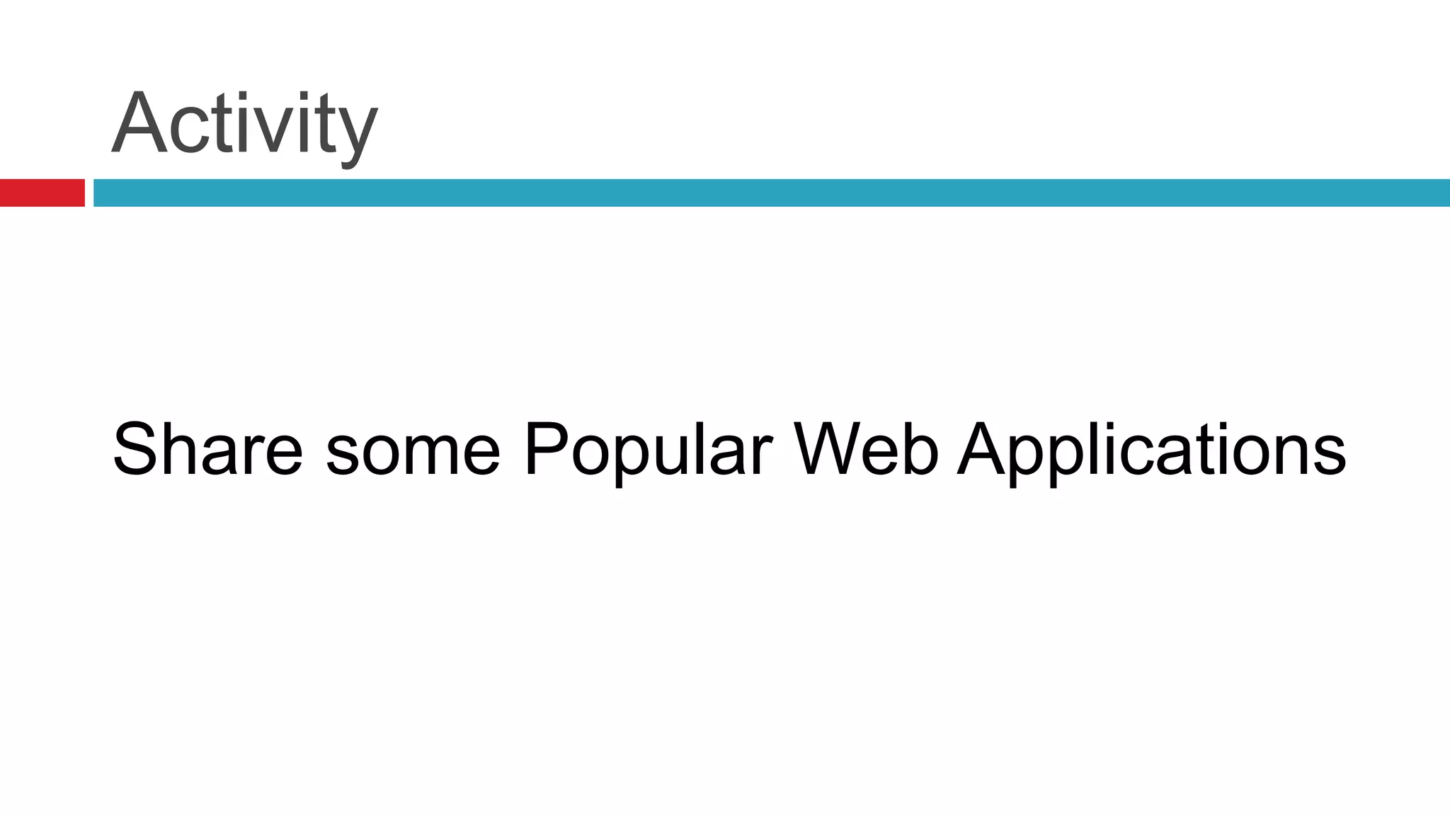 Activity
Share some Popular Web Applications
 