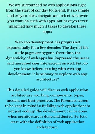 Web application architecture guide how it works types, components, best ...