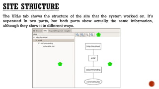 The URLs tab shows the structure of the site that the system worked on. It’s
separated In two parts, but both parts show actually the same information,
although they show it in different ways.
 