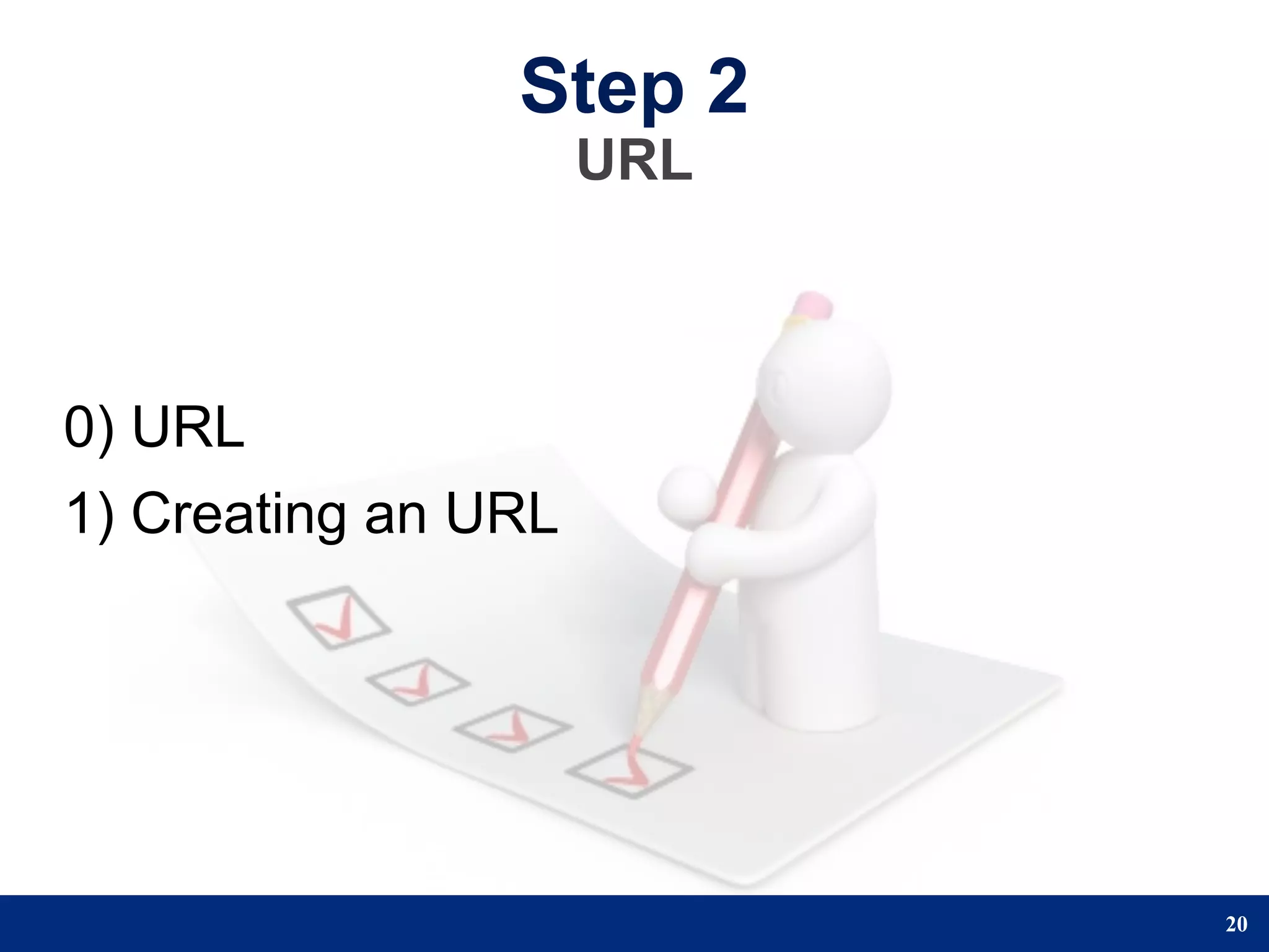 Step 2
                     URL



0) URL
1) Creating an URL




                           20
 