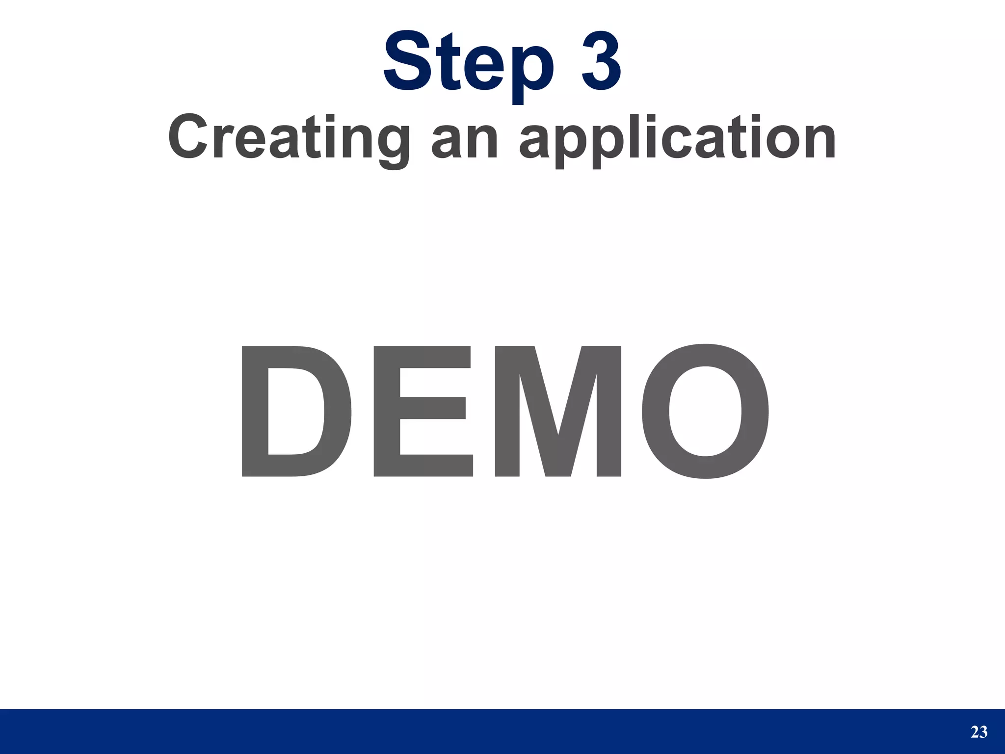 Step 3
Creating an application




  DEMO
                          23
 