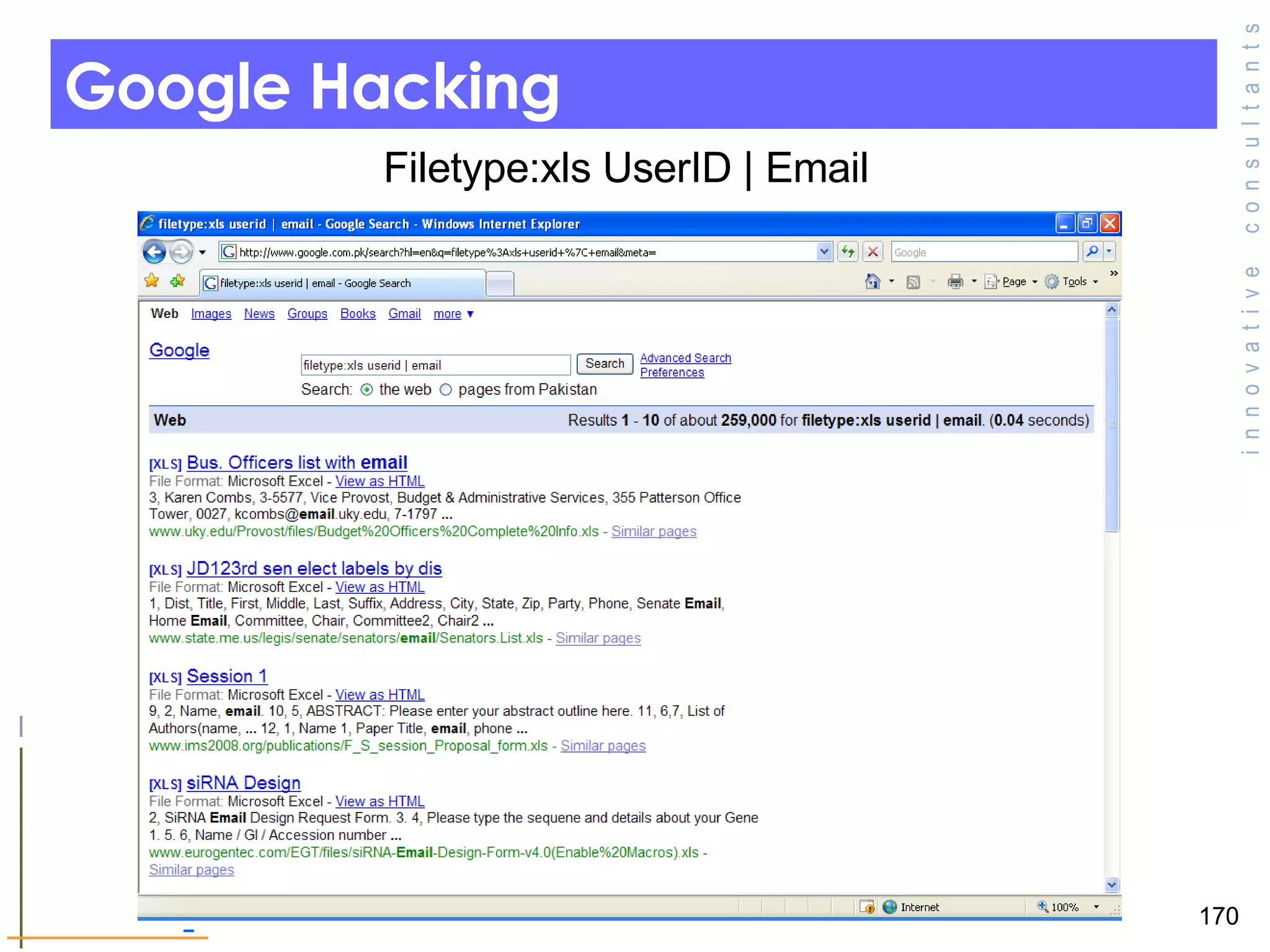 Google Hacking Filetype:xls UserID | Email  