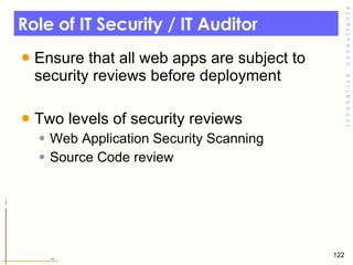 Role of IT Security / IT Auditor  <ul><li>Ensure that all web apps are subject to security reviews before deployment  </li...