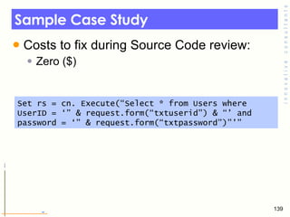 Sample Case Study <ul><li>Costs to fix during Source Code review: </li></ul><ul><ul><li>Zero ($) </li></ul></ul>Set rs = c...