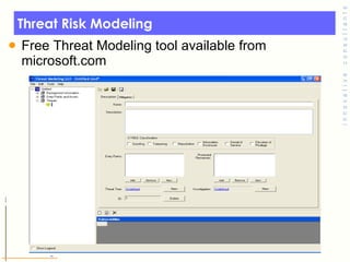 Threat Risk Modeling <ul><li>Free Threat Modeling tool available from microsoft.com  </li></ul>© Toronto Area Security Kla...