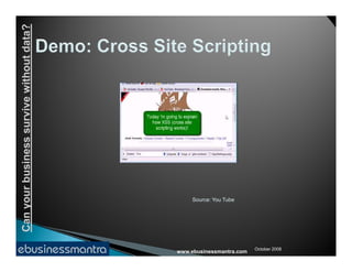 Canyourbusinesssurvivewithoutdata?
www.ebusinessmantra.com
Canyourbusinesssurvivewithoutdata?
October 2008
Source: You Tube
 
