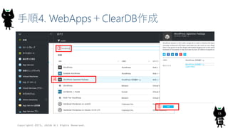 手順4. WebApps＋ClearDB作成
Copyright© 2015, JAZUG All Rights Reserved.
33
③
④
⑤
 