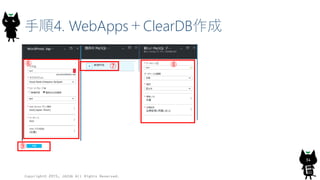 手順4. WebApps＋ClearDB作成
Copyright© 2015, JAZUG All Rights Reserved.
34
⑥ ⑦
⑨
⑧
 