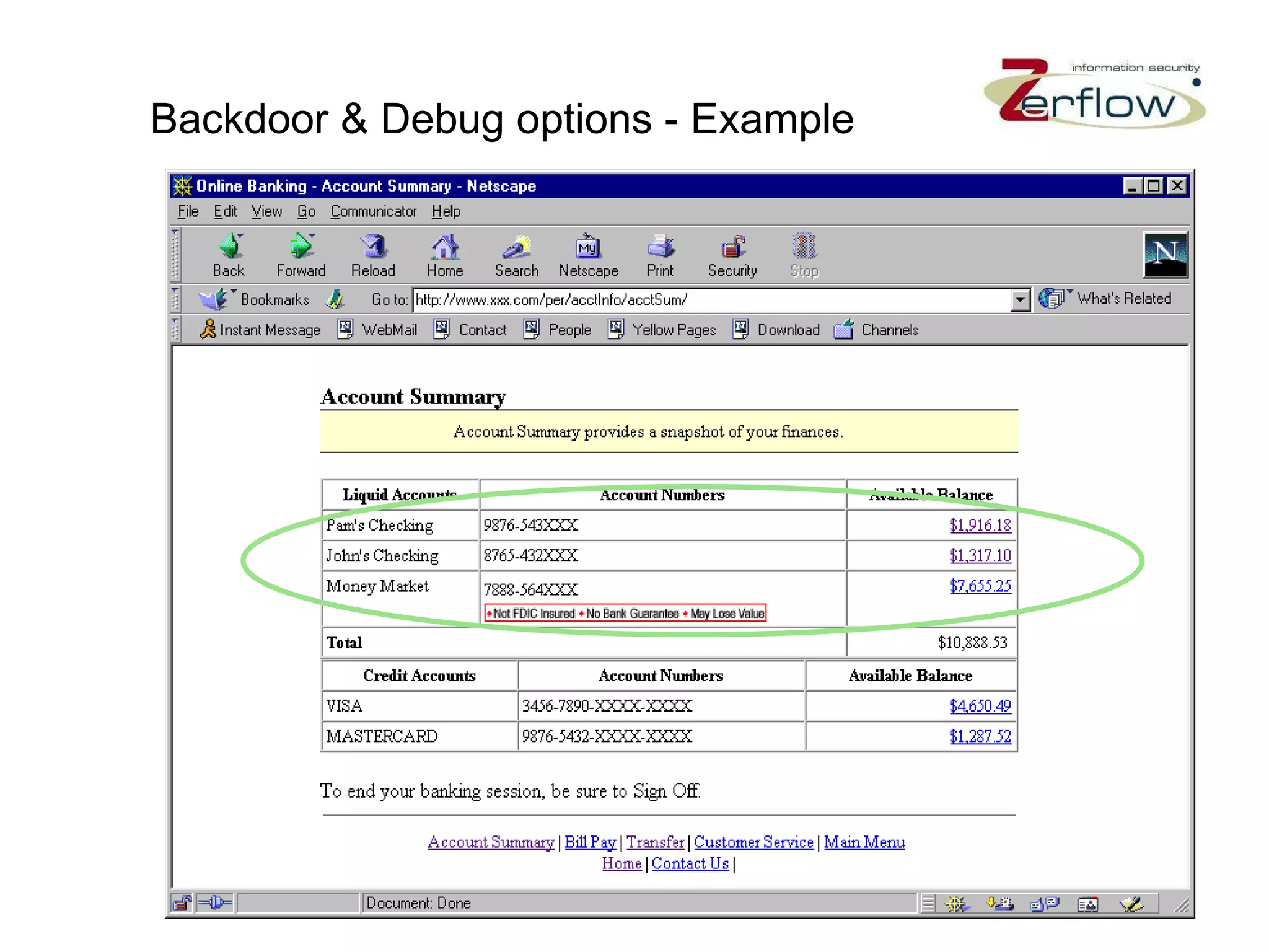 Backdoor & Debug options - Example 