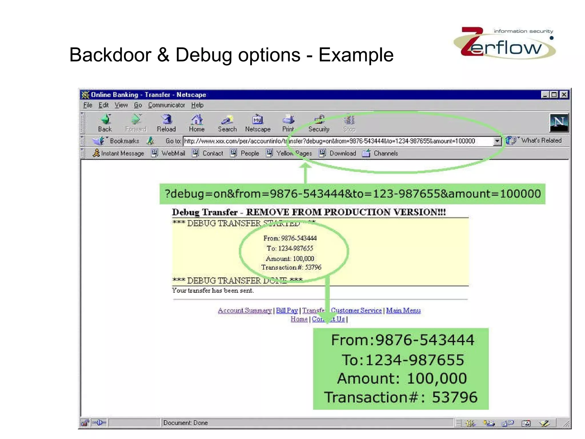 Backdoor & Debug options - Example 