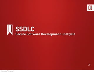 SSDLC

Secure Software Development LifeCycle

20
Wednesday, February 5, 14

 
