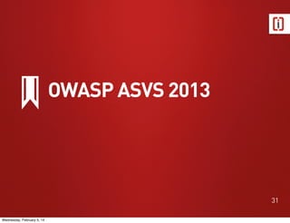 OWASP ASVS 2013

31
Wednesday, February 5, 14

 