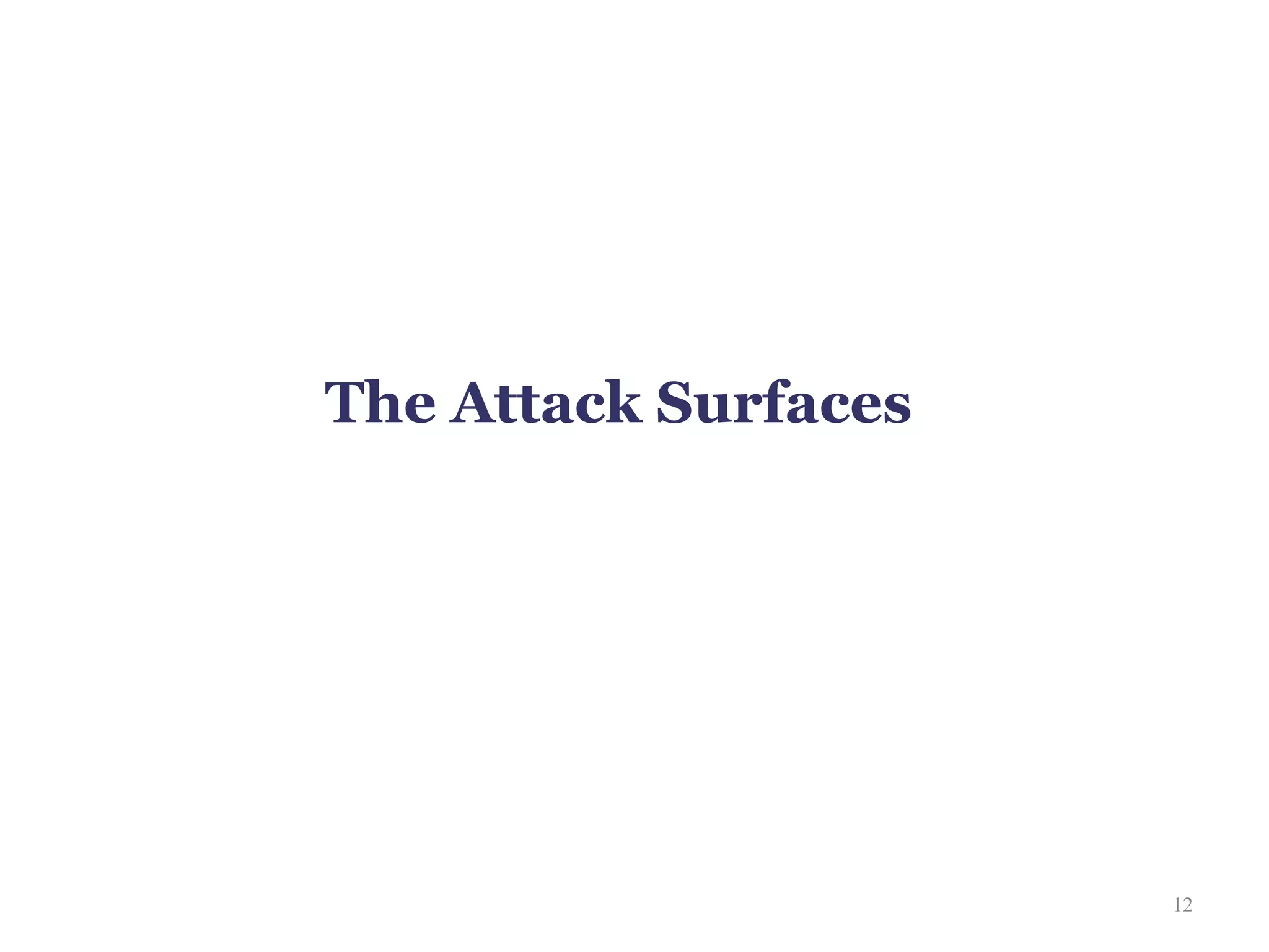 The Attack Surfaces




                      12
 