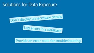 Solutions for Data Exposure
Provide an error code for troubleshooting
 