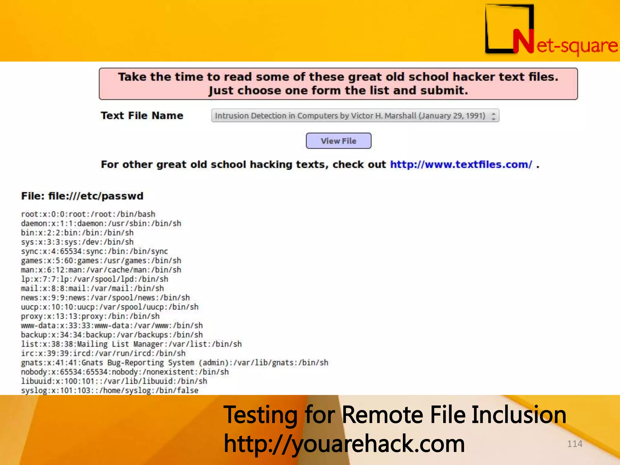 Testing for Remote File Inclusion http://youarehack.com 114 