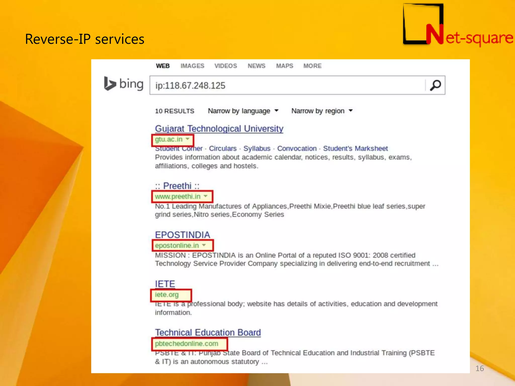 Reverse-IP services 16 