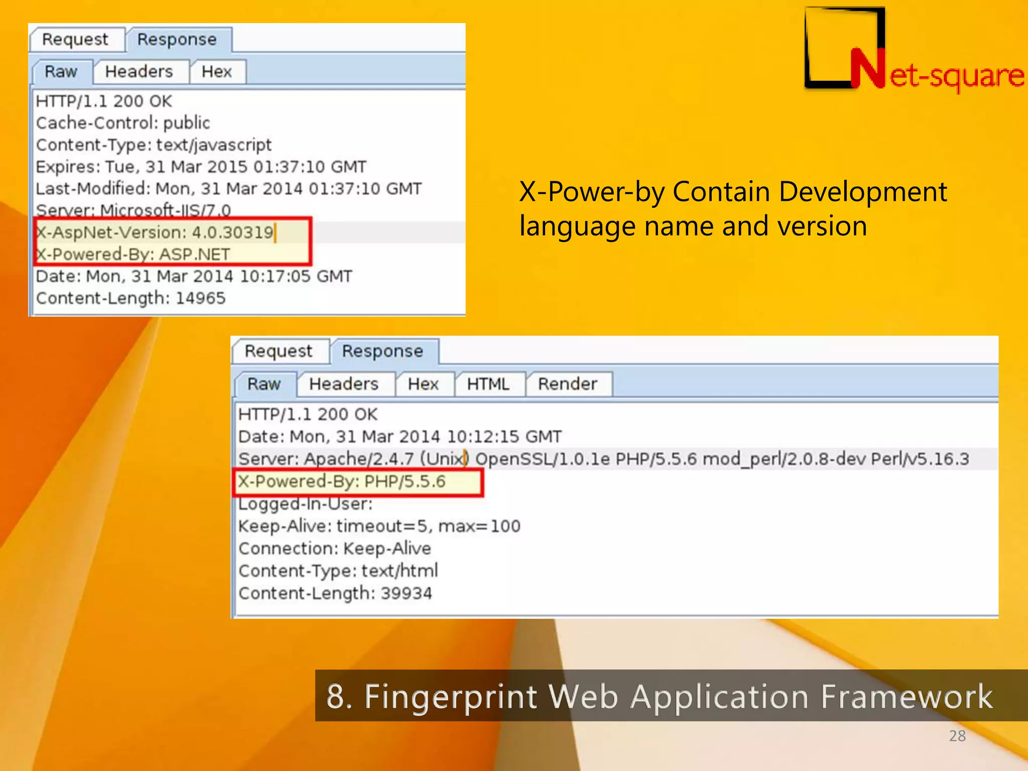 X-Power-by Contain Development language name and version 28 