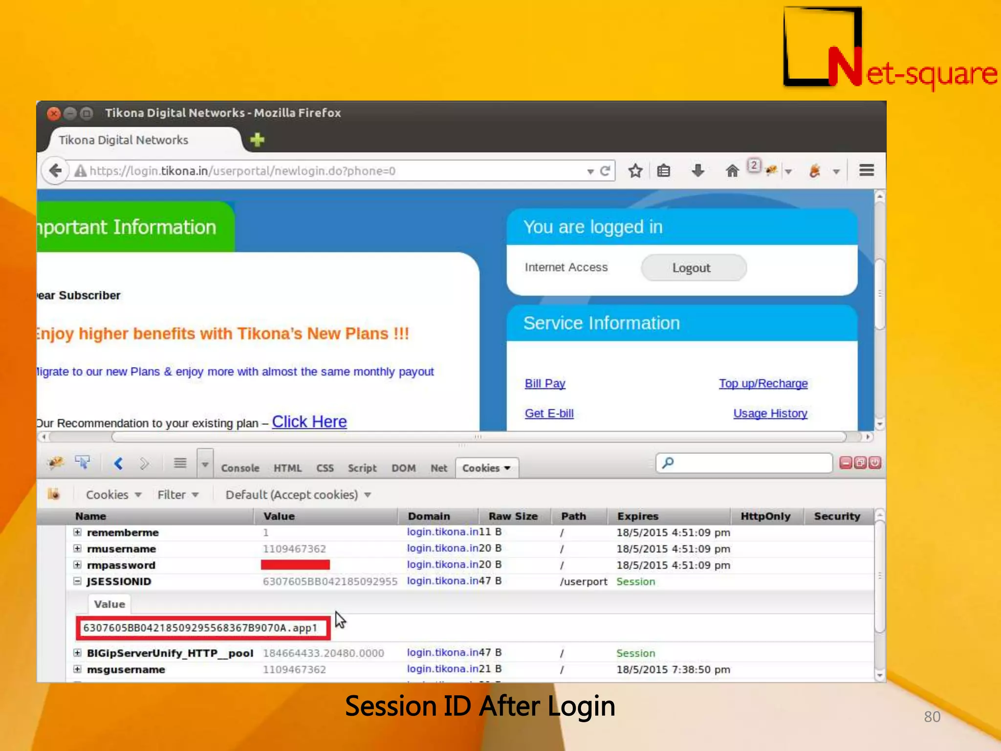 Session ID After Login 80 