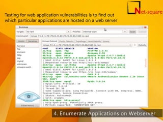 Testing for web application vulnerabilities is to find out
which particular applications are hosted on a web server
15
 