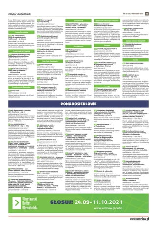 NR 35 (55) – WRZESIEŃ 2021
#WyboryDoRadOsiedli 13
bowa-Wiśniowa w zakresie wymiany
nawierzchni ścieżki w pasie zieleni oraz
w obszarach przy skrzyżowaniach. Po-
nadto regulacja wysokości krawężników,
montaż ławek oraz uporządkowanie par-
kowania i uspokojenie ruchu.
Pracze Odrzańskie
123. Plac zabaw zielonej
strefy dla mieszkańców na
Stabłowicach – ul. Główna
place zabaw | 750 000 zł
Budowa placu zabaw dla dzieci oraz mon-
taż elementów małej architektury przy
stawie przy ul. Głównej.
Przedmieście Oławskie
248. Remont chodnika przy ulicy
Świstackiego po stronie Liceum
Ogólnokształcącego nr 4
piesze/rowerowe | 400 000 zł
Remont fragmentu chodnika na ul. Świ-
stackiego, od wjazdu na podwórko do
skrzyżowania z ulicą Brzeską.
364. Podwórkowa Rewolucja –
Nowa Zieleń na Oławskim
– #zielonytrójkąt
zieleń/rekreacja | 750 000 zł
Wykonanie dwóch parków kieszonko-
wych: w podwórku w kwartale ul. Ko-
muny Paryskiej, Krasińskiego, Worcella,
Pułaskiego oraz w łączniku pomiędzy
ul. Świstackiego i Prądzyńskiego.
Przedmieście Świdnickie
51. Osiem ławek
zieleń/rekreacja | 100 000 zł
Montaż ławek na skwerze przy ul. Świd-
nickiej/Kościuszki.
126. Skwer na rogu ulic
Tęczowej i Prostej
zieleń/rekreacja | 750 000 zł
Rewitalizacja skweru u zbiegu ul. Tęczowej
i Prostej. W zakres projektu wchodzi upo-
rządkowanie skweru, wykonanie alejek
spacerowych, uzupełnienie nasadzeń oraz
montaż elementów małej architektury.
142. Oświetlenie przejścia przez
podwórko przy placu Kościuszki
podwórka | 300 000 zł
Oświetlenie przejścia przez podwórko od
bramy przy ul. Piłsudskiego 52 do bramy
przy pl. Kościuszki 11.
301. Kolej na Park! Strefa aktywności
w parku przy ul. Kolejowej
place zabaw | 750 000 zł
Budowa placu zabaw w parku przy ul. Ko-
lejowej.
Psie Pole-Zawidawie
119. Dobra Pumptrack
zieleń/rekreacja | 750 000 zł
Budowa pumptracka na Stadionie Spor-
towym „Zakrzów” oraz strefy do street
workout przy kładce Pawłowickiej. Jest to
kontynuacja projektu nr 132 WBO 2019.
224. Oświetlenie na ul. Mazepy –
instalacja lamp ulicznych
inne | 350 000 zł
Budowa oświetlenia na ul. Mazepy.
253. Sensoryka i muzyka dla
smyka, czyli doposażenie placu
zabaw przy Przedszkolu 140
place zabaw | 500 000 zł
Doposażenie placu zabaw przy Przedszko-
lu nr 140 przy ul. Nadbrzeżnej 14.
Sołtysowice
143. SOŁTYSOWICE – plac zabaw,
siłownia i zieleń – nowe miejsce
rekreacji przy ul. Czytankowej!
zieleń/rekreacja | 750 000 zł
Stworzenie miejsca rekreacji dla miesz-
kańców Sołtysowic poprzez uporząd-
kowanie terenu, budowę placu zabaw
i siłowni zewnętrznej, nasadzenia drzew
i krzewów oraz montaż elementów małej
architektury na działce przy ul. Czytan-
kowej.
Stare Miasto
50. Wielkogabarytowe
szachy plenerowe
zieleń/rekreacja | 750 000 zł
Realizacja wielkogabarytowych szachów
plenerowych.
90. RAMPY dla Wrocławia
(Skatepark, Skatespot)
sport | 750 000 zł
Budowa 2 ramp do sportów miejskich
przy Stadionie Miejskim i pod Mostem
Milenijnym.
205. Odnowienie pomnika na
pl. Dominikańskim we Wrocławiu
inne | 40 000 zł
Odnowienie pomnika ku czci poległych
na placu Tienanmen w Pekinie posado-
wionego na pl. Dominikańskim we Wro-
cławiu.
236. Budowa miejsc postojowych
dla rowerów na Placu Nankiera
piesze/rowerowe | 500 000 zł
Budowa stojaków rowerowych oraz
oświetlenia na Placu Nankiera.
Strachocin-Swojczyce-Wojnów
326. Smocze Uroczysko –
Strachocin Swojczyce Wojnów
zieleń/rekreacja | 750 000 zł
Stworzenie przyjaznej przestrzeni
z uwzględnieniem i pielęgnacją wa-
lorów przyrodniczych i krajobrazo-
wych na terenie przy ul. Chałupniczej.
W ramach Funduszu Osiedlowego dla
przedmiotowego terenu zaplanowano
wykonanie dokumentacji projektowej oraz
pierwsze prace porządkowe.
Szczepin
258. Chodnik przy pl. Jana Pawła II
piesze/rowerowe | 200 000 zł
Projekt zakłada budowę nowego i remont
istniejącego chodnika po wschodniej
stronie ul. Sokolniczej od skrzyżowania
z ul. Legnicką do końca przystanku auto-
busowego pl. Jana Pawła II.
354. GALERIA BEZ BARIER 24h/7
w minipasażu na SZCZEPINIE
ul. Zachodnia 1-3 Wrocław
inne | 600 000 zł
Stworzenie przy ul. Zachodniej na Szcze-
pinie pierwszego we Wrocławiu miejsca
bez barier, gdzie można doświadczyć róż-
nego rodzaju dysfunkcji, niepełnospraw-
ności, aby lepiej zrozumieć inne osoby
z deficytami. Miejsce integracji ma speł-
niać funkcje edukacyjno-dydaktyczną,
poznawczą.
Tarnogaj
55. Tarnogaj nie zapomina – skwer
przy Gazowej im. Paula Schreibera
zieleń/rekreacja | 750 000 zł
Zagospodarowanie skweru im. Pau-
la Schreibera położonego przy ul. Gazowej
poprzez budowę ścieżki, montaż ławek,
elementów małej architektury i oświetle-
nia oraz wykonanie makiety pokazującej
dawną zabudowę Tarnogaju.
352. WZGÓRZE TARNOGAJSKIE
– ŻÓŁWIA POLANKA
zieleń/rekreacja | 750 000 zł
Urządzenie zieleni pod Wzgórzem Tarno-
gajskim przy ul. Ziębickiej.
Zacisze-Zalesie-Szczytniki
147. Morskie Oko bezpieczne
dla WSZYSTKICH!
piesze/rowerowe | 500 000 zł
Budowa chodnika, bezpiecznych przejść
dla płazów i nasadzenie zieleni na ul. Cho-
pina od skrzyżowania z ul. Wieniawskiego
w stronę wzgórza Kilimandżaro.
Żerniki
84. ŻEBY BOISKO BYŁO BLISKO
sport | 750 000 zł
Budowa boiska do piłki nożnej ze sztucz-
ną murawą oraz skoczni w dal na terenie
Szkoły Podstawowej nr 27.
129. Żernicki Park Sportu
i Rekreacji – etap 2021
zieleń/rekreacja | 750 000 zł
Zaaranżowanie przestrzeni do wypo-
czynku na terenie Żernickiego Parku
Sportu i Rekreacji zlokalizowanego mię-
dzy ul. Kardamonową, ul. Rumiankową
i ul. Przybyły. W pierwszym etapie prac
planowane jest sporządzenie koncepcji,
uprzątnięcie terenu oraz wykonanie ale-
jek spacerowych oraz oświetlenia. Jest to
kontynuacja projektów nr 368 WBO 2017
oraz 26 i 92 WBO 2018.
1. Park Mieszczański – Centralny
Park Wrocławia – etap 2
zieleń/rekreacja | 2 000 000 zł
Realizacja kolejnego etapu inwestycji
polegającej na budowie parku na Kępie
Mieszczańskiej. Jest to kontynuacja pro-
jektu nr 1 WBO 2020.
2. Park HENRYKOWSKI –
#KolejNaZieleń – etap 3 – duży
zieleń/rekreacja | 2 000 000 zł
Realizacja kolejnego etapu inwestycji po-
legającej na budowie parku na terenach
pokolejowych znajdujących się w pobliżu
ul. Henrykowskiej i Paczkowskiej. Jest to
kontynuacja projektów nr 5 WBO 2019
oraz nr 5 WBO 2020.
5. ZIELONO MI I BEZPIECZNIE –
ETAP 3. PARKI, TERENY ZIELONE
I DROGI. LIPA PIOTROWSKA,
PAWŁOWICE, WIDAWA, SOŁTYSOWICE,
POLANOWICE – POŚWIĘTNE – LIGOTA.
rewitalizacja | 2 000 000 zł
Przebudowa ul. Kminkowej, rewitaliza-
cja terenu wokół Jeziora Pawłowickiego,
kontynuacja prac w parku kieszonkowym
przy ul. Melioranckiej, budowa oświetle-
nia przy siłowni w Lasku Sołtysowickim
oraz budowa placu zabaw przy świetlicy
osiedlowej przy ul. Kamieńskiego 256.
Jest to kontynuacja projektów nr 8 WBO
2019 oraz nr 7 WBO 2020.
7. RÓWNE CHODNIKI – takie
trudne? Nadodrze, Ołbin, Kleczków
piesze/rowerowe | 2 000 000 zł
Remont chodników oraz montaż elemen-
tów małej architektury.
9. Zielona Sieć Rowerowo-Piesza
Wrocławia– PSIE POLE, PAWŁOWICE,
KŁOKOCZYCE, KRZYKI, FABRYCZNA,
PARK MAMUTA, STARE MIASTO,
PRZEDMIEŚCIE OŁAWSKIE,
OPORÓW, GRABISZYN, WOJSZYCE
piesze/rowerowe | 2 000 000 zł
Projekt zakłada stworzenie przejścia dla
pieszych i rowerzystów przez ul. Przed-
wiośnie, ciągu pieszo-rowerowego
w Parku Mamuta, ścieżki rowerowej
wzdłuż ul. Młodej, łącznika pieszo-ro-
werowego między ul. Pawią i ul. Jasienicy
oraz rowerowego połączenia między pl.
Nankiera a bulwarem Dunikowskiego.
12. Autobusem po torach –
Brochów, Księże, Jagodno
i Gaj szybciej w centrum
komunikacja zbiorowa | 2 000 000 zł
Remont torowiska pomiędzy przystan-
kiem Bardzka i Kamienna tak, aby umoż-
liwić przejazd autobusów na tym odcinku.
15. Rowerowy Wrocław 2021
piesze/rowerowe | 2 000 000 zł
Projekt zakłada stworzenie rowerowe-
go połączenia ul. Racławickiej z Hallera
i Powstańców Śląskich, wyznaczenie
kontrapasu na ul. Rejtana, drogi rowe-
rowej na ul. Widok oraz likwidację barier
rowerowych na ul. Ofiar Oświęcimskich
między ul. Szewską i Świdnicką.
20. WROCŁAW DZIECIOM – kreatywne
place zabaw na terenie miasta Wrocław
place zabaw | 2 000 000 zł
Budowa i renowacja placów zabaw w Par-
ku Wschodnim, Parku Szczytnickim, Par-
ku Grabiszyńskim i w podwórku między
ulicami Bujwida/Sopocka/Liskego.
27. BOISKO NASZYCH MARZEŃ
sport | 2 000 000 zł
Budowa boiska treningowego wraz
z oświetleniem i piłkochwytami na Sta-
dionie Sportowym „Oławka”.
28. ZIELONY WROCŁAW:
1. PARK 1000-LECIA XXL,
2. WYSPA BIELARSKA – MOTYW
MORSKI, 3. STAW PILCZYCKI
zieleń/rekreacja | 2 000 000 zł
Projekt zakłada dodanie małej architek-
tury i dodatkowe nasadzenia w Parku
Tysiąclecia, na Wyspie Bielarskiej i wokół
Stawu Pilczyckiego.
30. Gądów Wita! – rozbudowa
infrastruktury rowerowej, drogowej
i pieszej wzdłuż ul. Bystrzyckiej –
Osiedle pod Skrzydłami etap I
piesze/rowerowe | 2 000 000 zł
Budowa drogi pieszo-rowerowej wzdłuż
ul. Bystrzyckiej między ul. Idzikowskiego
i Bajana.
31. ZIELONY WROCŁAW: 1. PARK
ALPEJSKI – WZGÓRZE GAJOWE,
2. DINOZAURY NA WZGÓRZU
ANDERSA, 3. PARK 3-KOLORY na GAJU
zieleń/rekreacja | 2 000 000 zł
Projekt zakłada stworzenie parków i upo-
rządkowanie zieleni na Wzgórzu Ander-
sa, pod Wzgórzem Gajowym od strony
ul. Bardzkiej oraz przy skrzyżowaniu
ul. Działkowej i Świeradowskiej.
32. ZIELONY WROCŁAW: 1. PARK
MAMUTA – ROZBUDOWA ZIELENI,
2. GÓRKA SZCZEPIŃSKA – GÓRY SOWIE
zieleń/rekreacja | 2 000 000 zł
Opracowanie dokumentacji projektowej,
montaż elementów małej architektury,
nasadzeń zieleni oraz budowa alejek spa-
cerowych w Parku Mamuta oraz na Górce
Szczepińskiej.
33. ZIELONY WROCŁAW: 1. GÓRKA
PAFAWAG – NASADZENIA ZIELENI,
2. WZGÓRZE KILIMANDŻARO NA
SAFARI POD KILIMANDŻARO
zieleń/rekreacja | 2 000 000 zł
Realizacja podejścia na szczyt Wzgórza
Gajowickiego w formie wspinaczki, prze-
prowadzenie szczegółowej inwentaryzacji
terenu, oczyszczenie terenu, wykonanie
ścieżek, budowa placu zabaw oraz mon-
taż elementów małej architektury na
Wzgórzu Kilimandżaro.
36. Ożywienie na ulicy Ładnej,
czyli przekształcenie chodników-
parkingów na zieloną aleję
zieleń/rekreacja | 750 000 zł
Wykonanie nasadzeń drzew i krzewów
oraz montaż elementów małej architek-
tury.
38. Klecina na rowerze –
ul. Czekoladowa
piesze/rowerowe | 2 000 000 zł
Remont chodnika i budowa drogi rowero-
wej wzdłuż ul. Czekoladowej.
39. Projekt powszechnego
dostępu do defibrylatorów na
terenie miasta Wrocławia –
Inicjatywa OSP GRS Starówka
inne | 2 000 000 zł
Montaż automatycznych defibrylatorów
zewnętrznych w pojazdach MPK oraz
w 25 miejscach powszechnie dostępnych.
43. Bezpieczne i przyjazne
drogi we Wrocławiu – światła
spowalniające zamiast fotoradarów
inne | 950 000 zł
Przestawienie sygnalizacji na tryb „all-
-green” – gdy na jezdni nie jadą samo-
chody, stale świeci się zielone światło na
przejściu dla pieszych. Przy zbliżającej się
kolumnie samochodów następuje zmiana
pracy sygnalizacji świetlnych.
47. Remont ul. Bolkowskiej
piesze/rowerowe | 750 000 zł
Budowa chodnika, drogi rowerowej oraz
oświetlenia wzdłuż ul. Bolkowskiej.
57. NOWA DWORCOWA –
modernizacja przystanku
rewitalizacja | 1 000 000 zł
Remont chodnika i nasadzenie drzew
wzdłuż ul. Dworcowej na odcinku między
ul. Małachowskiego i Kościuszki.
59. ZIELONY WROCŁAW: 1. PARK
HENRYKOWSKI – ROZBUDOWA
ZIELENI, 2. WZGÓRZE TARNOGAJSKIE –
WYSPA GALAPAGOS, 3. ROSARIUM
W PARKU NA NISKICH ŁĄKACH
zieleń/rekreacja | 2 000 000 zł
Projekt zakłada dodanie małej architek-
tury i dodatkowe nasadzenia w Parku
Henrykowskim, pod Wzgórzem Tarno-
gajskim przy ul. Ziębickiej i w Parku na
Niskich Łąkach.
85. Rewitalizacja historycznego
ogrodu pomiędzy ulicami Toruńską,
Brücknera a Krzywoustego
zieleń/rekreacja | 2 000 000 zł
Remont alejek oraz montaż oświetlenia,
małej architektury i placu zabaw na te-
renie zielonym między ul. Grudziądzką
i Kętrzyńską.
89. Twierdza Wrocław –
odrestaurowanie XIX-wiecznego
schronu piechoty w Parku Zachodnim
rewitalizacja | 2 000 000 zł
Uporządkowanie terenu wokół schronu pie-
choty znajdującego się w Parku Zachodnim
oraz montaż stałej ekspozycji historycznej.
91. Drabinki do kalisteniki.
„Street Workout” na Placu
Grunwaldzkim, przy Politechnice.
zieleń/rekreacja | 250 000 zł
Montaż drabinek do kalisteniki i street
workoutu na skwerze Ireny Sendlero-
wej. W ramach Funduszu Osiedlowego
na przedmiotowym terenie zaplanowano
montaż latarni i monitoringu.
96. Mobilna wszechnica
wiedzy o transporcie
rewitalizacja | 2 000 000 zł
Remont tramwaju Linke-Hofmann Stan-
dard oraz wyposażenie go w elementy
umożliwiające stworzenie mobilnego
centrum edukacji transportowej.
PONADOSIEDLOWE
www.wroclaw.pl/wbo
 