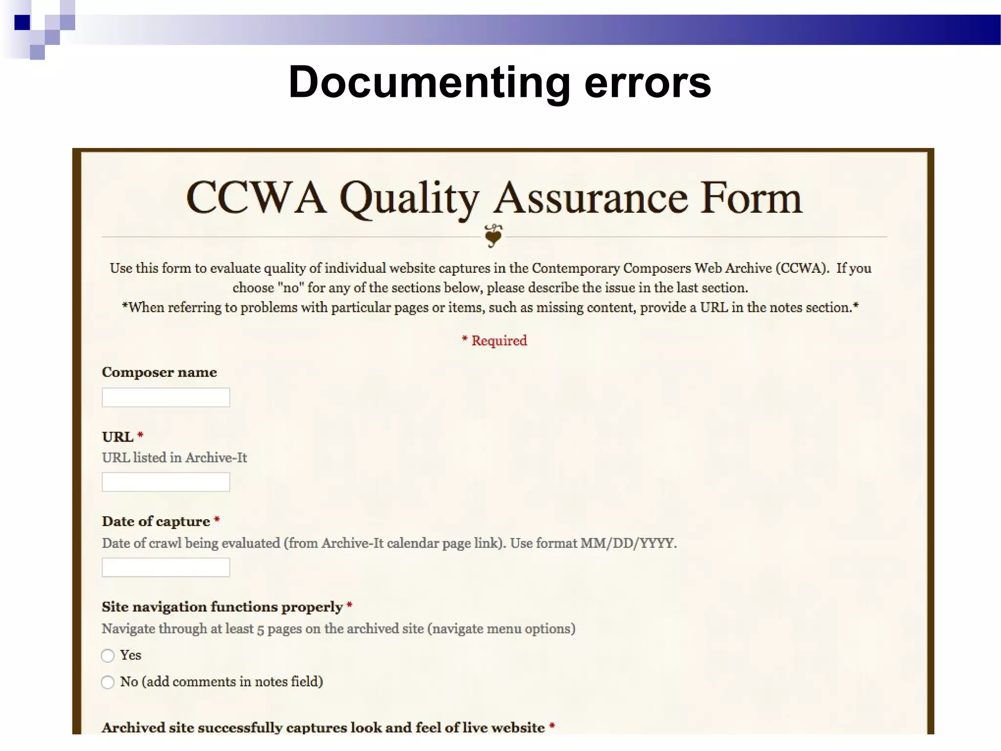 Documenting errors
 