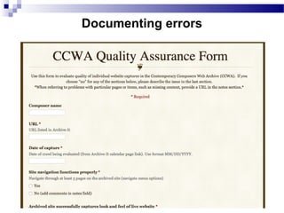 Documenting errors
 