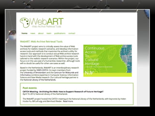 WebART: Facilitating Scholarly Use of Web Archives (IIPC, Apr. 2013)
