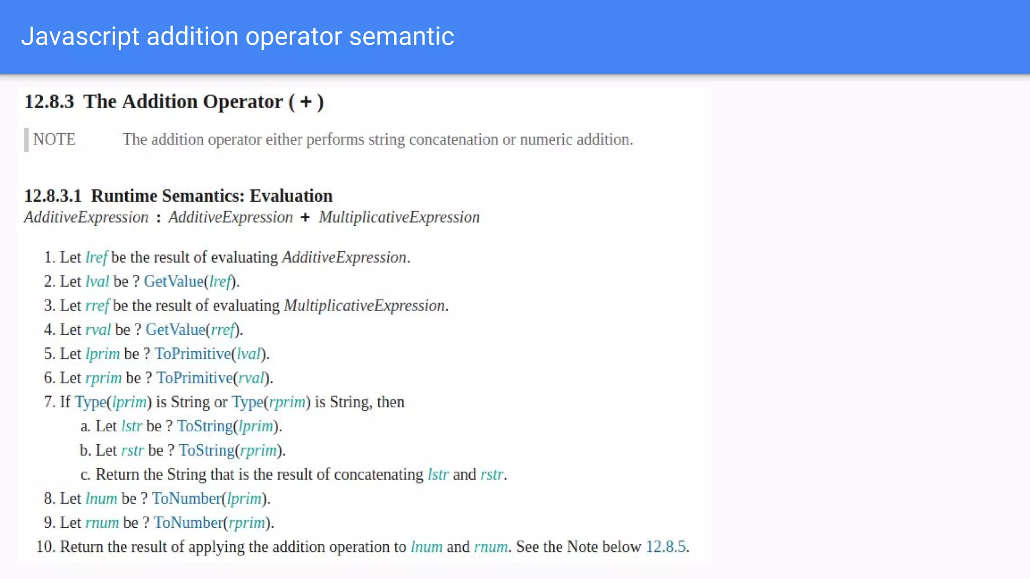 Javascript addition operator semantic
 