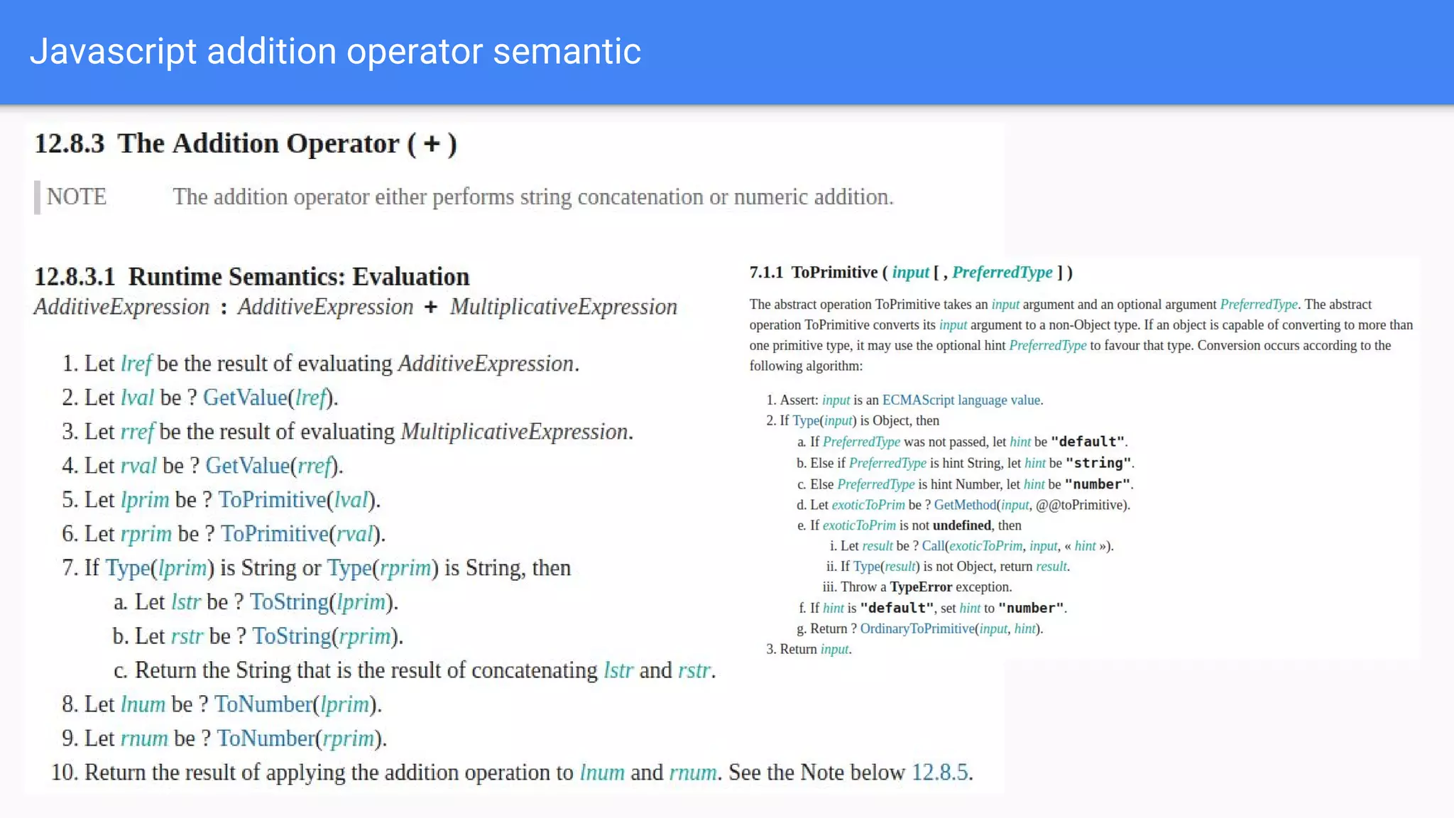 Javascript addition operator semantic
 