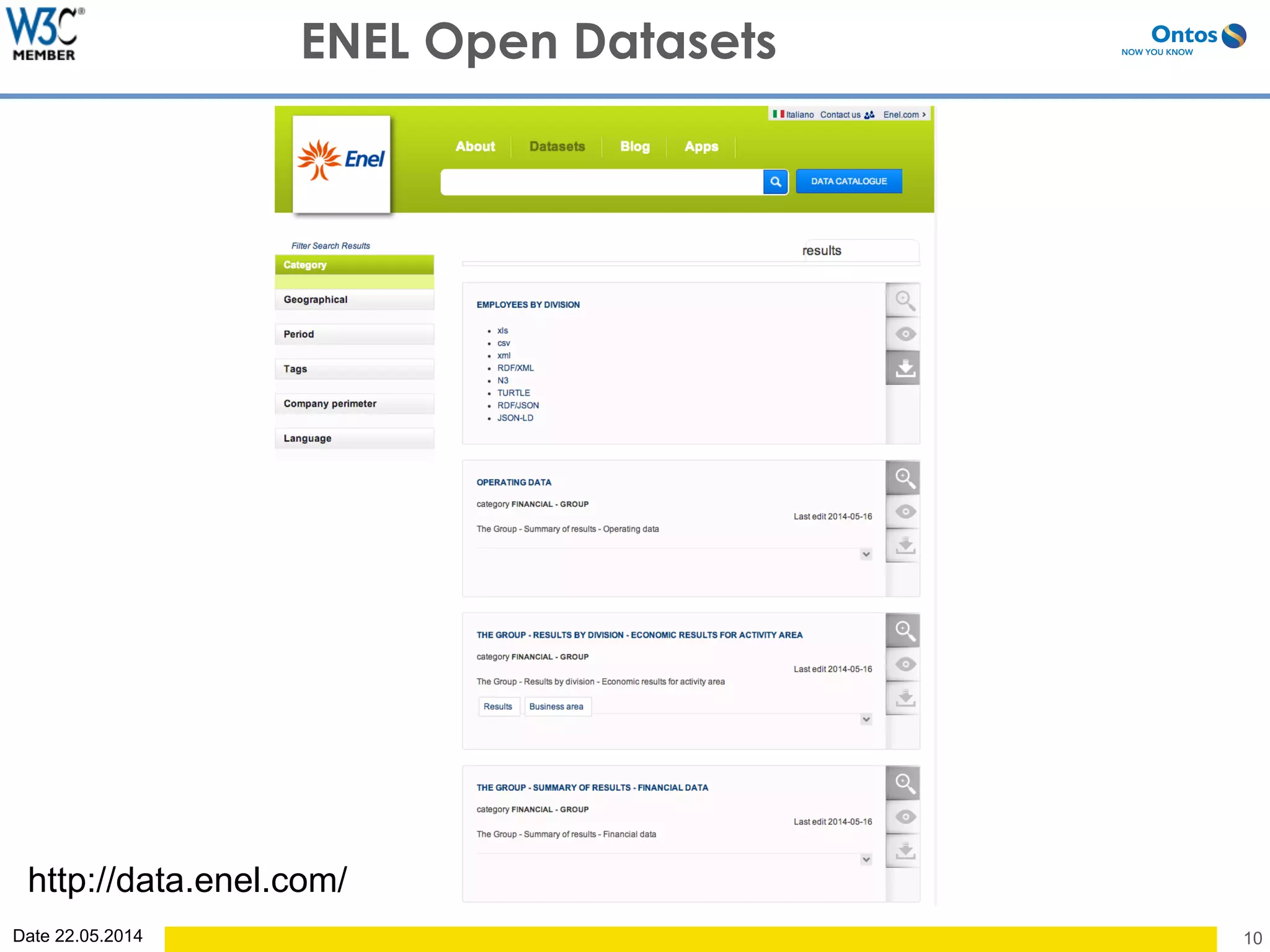 Date 22.05.2014 10
ENEL Open Datasets
http://data.enel.com/
 
