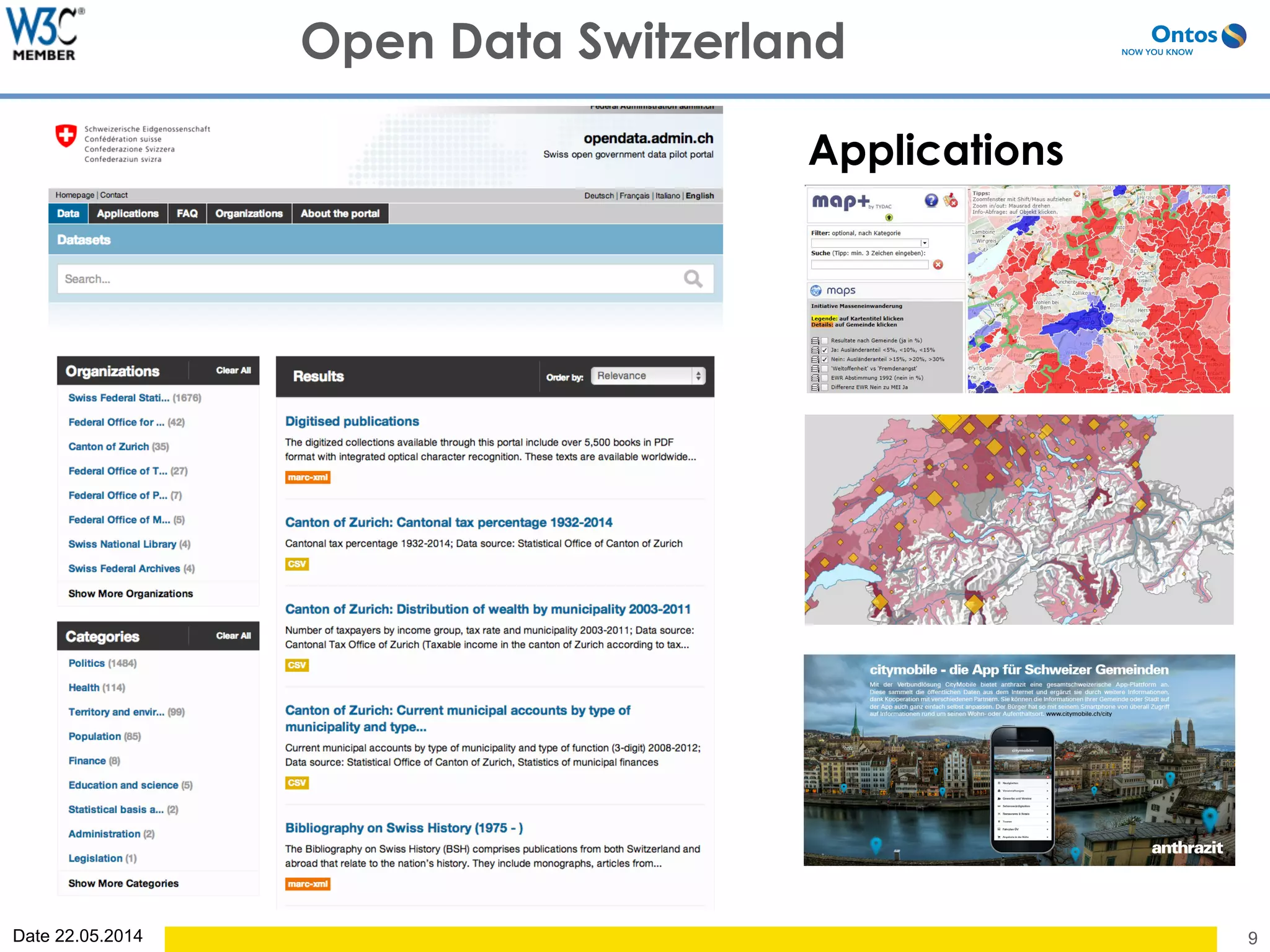Date 22.05.2014 9
Open Data Switzerland
Applications
 