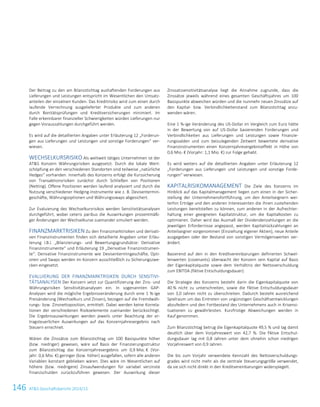 146 ATS Geschäftsbericht 2014/15
Der Beitrag zu den am Bilanzstichtag aushaftenden Forderungen aus
Lieferungen und Leistungen entspricht im Wesentlichen den Umsatz-
anteilen der einzelnen Kunden. Das Kreditrisiko wird zum einen durch
laufende Verrechnung ausgelieferter Produkte und zum anderen
durch Bonitätsprüfungen und Kreditversicherungen minimiert. Im
Falle erkennbarer finanzieller Schwierigkeiten würden Lieferungen nur
gegen Vorauszahlungen durchgeführt werden.
Es wird auf die detaillierten Angaben unter Erläuterung 12 „Forderun-
gen aus Lieferungen und Leistungen und sonstige Forderungen“ ver-
wiesen.
WECHSELKURSRISIKO Als weltweit tätiges Unternehmen ist der
ATS Konzern Währungsrisiken ausgesetzt. Durch die lokale Wert-
schöpfung an den verschiedenen Standorten sind teilweise „natürliche
Hedges“ vorhanden. Innerhalb des Konzerns erfolgt die Kurssicherung
von Transaktionsrisiken zunächst durch Schließen von Positionen
(Netting). Offene Positionen werden laufend analysiert und durch die
Nutzung verschiedener Hedging-Instrumente wie z. B. Devisentermin-
geschäfte, Währungsoptionen und Währungsswaps abgesichert.
Zur Evaluierung des Wechselkursrisikos werden Sensitivitätsanalysen
durchgeführt, wobei ceteris paribus die Auswirkungen prozentmäßi-
ger Änderungen der Wechselkurse zueinander simuliert werden.
FINANZMARKTRISIKEN Zu den Finanzmarktrisiken und derivati-
ven Finanzinstrumenten finden sich detaillierte Angaben unter Erläu-
terung I.B.l. „Bilanzierungs- und Bewertungsgrundsätze: Derivative
Finanzinstrumente“ und Erläuterung 19 „Derivative Finanzinstrumen-
te“. Derivative Finanzinstrumente wie Devisentermingeschäfte, Opti-
onen und Swaps werden im Konzern ausschließlich zu Sicherungszwe-
cken eingesetzt.
EVALUIERUNG DER FINANZMARKTRISIKEN DURCH SENSITIVI-
TÄTSANALYSEN Der Konzern setzt zur Quantifizierung der Zins- und
Währungsrisiken Sensitivitätsanalysen ein. In sogenannten GAP-
Analysen wird die mögliche Ergebnisveränderung durch eine 1 %-ige
Preisänderung (Wechselkurs und Zinsen), bezogen auf die Fremdwäh-
rungs- bzw. Zinsnettoposition, ermittelt. Dabei werden keine Korrela-
tionen der verschiedenen Risikoelemente zueinander berücksichtigt.
Die Ergebnisauswirkungen werden jeweils unter Beachtung der er-
tragsteuerlichen Auswirkungen auf das Konzernjahresergebnis nach
Steuern errechnet.
Wären die Zinssätze zum Bilanzstichtag um 100 Basispunkte höher
(bzw. niedriger) gewesen, wäre auf Basis der Finanzierungsstruktur
zum Bilanzstichtag das Konzernjahresergebnis um 0,9 Mio. € (Vor-
jahr: 0,6 Mio. €) geringer (bzw. höher) ausgefallen, sofern alle anderen
Variablen konstant geblieben wären. Dies wäre im Wesentlichen auf
höhere (bzw. niedrigere) Zinsaufwendungen für variabel verzinste
Finanzschulden zurückzuführen gewesen. Der Auswirkung dieser
Zinssatzsensitivitätsanalyse liegt die Annahme zugrunde, dass die
Zinssätze jeweils während eines gesamten Geschäftsjahres um 100
Basispunkte abweichen würden und die nunmehr neuen Zinssätze auf
den Kapital- bzw. Verbindlichkeitenstand zum Bilanzstichtag anzu-
wenden wären.
Eine 1 %-ige Veränderung des US-Dollar im Vergleich zum Euro hätte
in der Bewertung von auf US-Dollar basierenden Forderungen und
Verbindlichkeiten aus Lieferungen und Leistungen sowie Finanzie-
rungssalden und zum beizulegenden Zeitwert bewertete derivative
Finanzinstrumenten einen Konzernjahresergebniseffekt in Höhe von
0,6 Mio. € (Vorjahr: 1,1 Mio. €) zur Folge gehabt.
Es wird weiters auf die detaillierten Angaben unter Erläuterung 12
„Forderungen aus Lieferungen und Leistungen und sonstige Forde-
rungen“ verwiesen.
KAPITALRISIKOMANAGEMENT Die Ziele des Konzerns im
Hinblick auf das Kapitalmanagement liegen zum einen in der Sicher-
stellung der Unternehmensfortführung, um den Anteilseignern wei-
terhin Erträge und den anderen Interessenten die ihnen zustehenden
Leistungen bereitstellen zu können, zum anderen in der Aufrechter-
haltung einer geeigneten Kapitalstruktur, um die Kapitalkosten zu
optimieren. Daher wird das Ausmaß der Dividendenzahlungen an die
jeweiligen Erfordernisse angepasst, werden Kapitalrückzahlungen an
Anteilseigner vorgenommen (Einziehung eigener Aktien), neue Anteile
ausgegeben oder der Bestand von sonstigen Vermögenswerten ver-
ändert.
Basierend auf den in den Kreditvereinbarungen definierten Schwel-
lenwerten (covenants) überwacht der Konzern sein Kapital auf Basis
der Eigenkapitalquote sowie dem Verhältnis der Nettoverschuldung
zum EBITDA (fiktive Entschuldungsdauer).
Die Strategie des Konzerns besteht darin die Eigenkapitalquote von
40 % nicht zu unterschreiten, sowie die fiktive Entschuldungsdauer
von 3,0 Jahren nicht zu überschreiten. Dadurch besteht ausreichend
Spielraum um das Eintreten von ungünstigen Geschäftsentwicklungen
abzufedern und den Fortbestand des Unternehmens auch in Krisensi-
tuationen zu gewährleisten. Kurzfristige Abweichungen werden in
Kauf genommen.
Zum Bilanzstichtag betrug die Eigenkapitalquote 49,5 % und lag damit
deutlich über dem Vorjahreswert von 42,7 %. Die fiktive Entschul-
dungsdauer lag mit 0,8 Jahren unter dem ohnehin schon niedrigen
Vorjahreswert von 0,9 Jahren.
Die bis zum Vorjahr verwendete Kennzahl des Nettoverschuldungs-
grades wird nicht mehr als die zentrale Steuerungsgröße verwendet,
da sie sich nicht direkt in den Kreditvereinbarungen widerspiegelt.
44 Konzernabschluss zum 31. März 2015
 