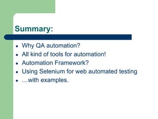 Web automation using selenium.ppt | Web Development | Internet