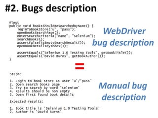 #2. Bugs description
=
Manual bug
description
WebDriver
bug description
 