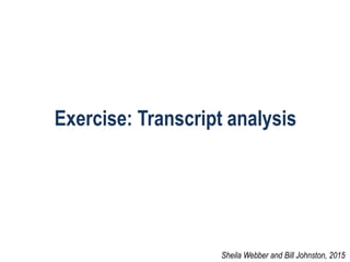 Exercise: Transcript analysis
Sheila Webber and Bill Johnston, 2015
 