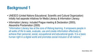 Background 1
• UNESCO (United Nations Educational, Scientific and Cultural Organization)
initially had separate initiative...