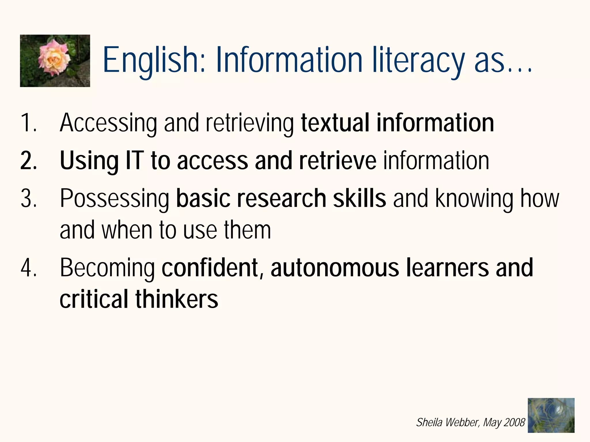 What does Information Literacy mean? Some examples from different disciplines