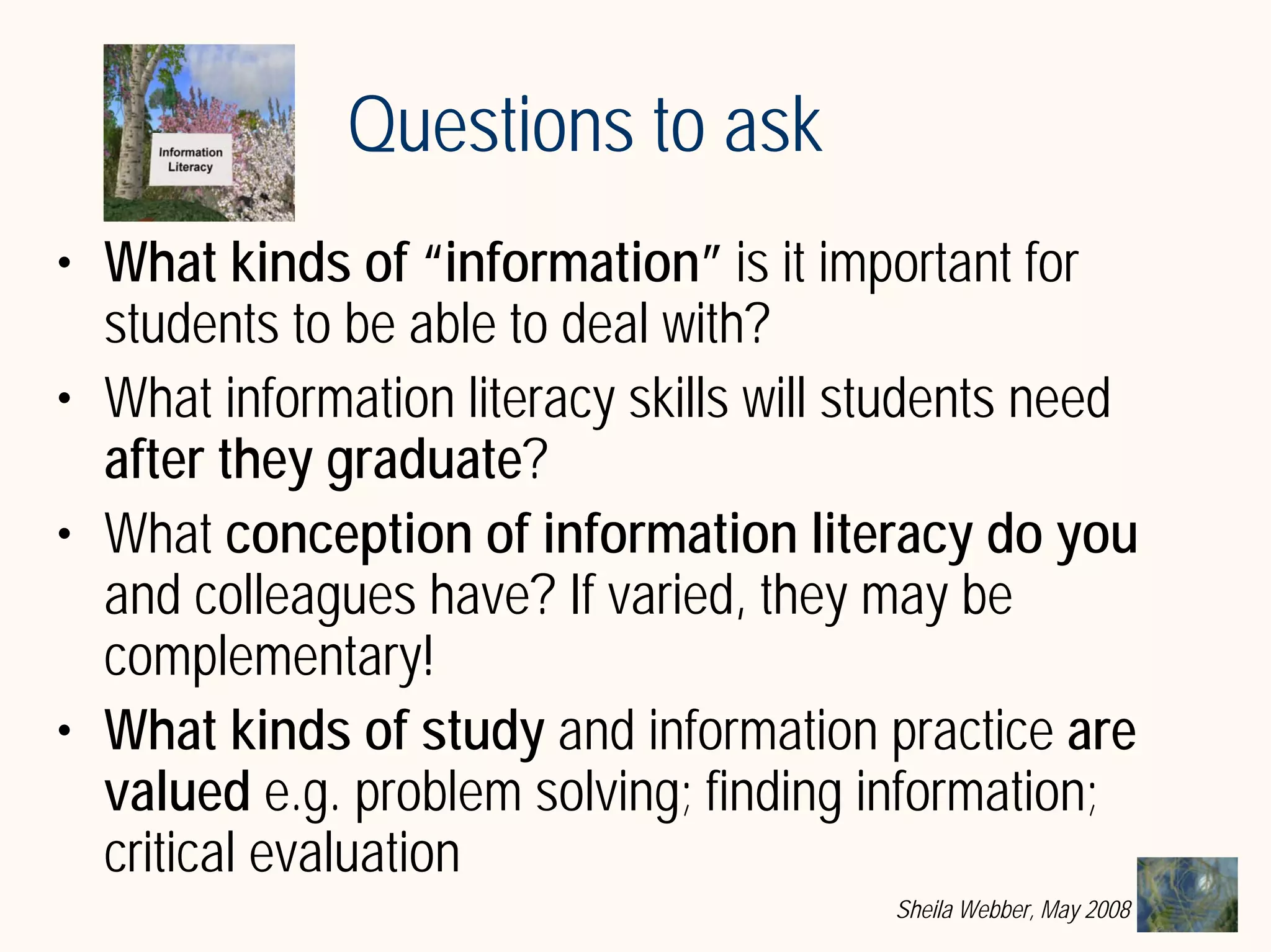 What does Information Literacy mean? Some examples from different disciplines