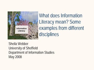 What does Information
                     Literacy mean? Some
                     examples from different
                     disciplines
Sheila Webber
University of Sheffield
Department of Information Studies
May 2008

                                    Sheila Webber, May 2008
