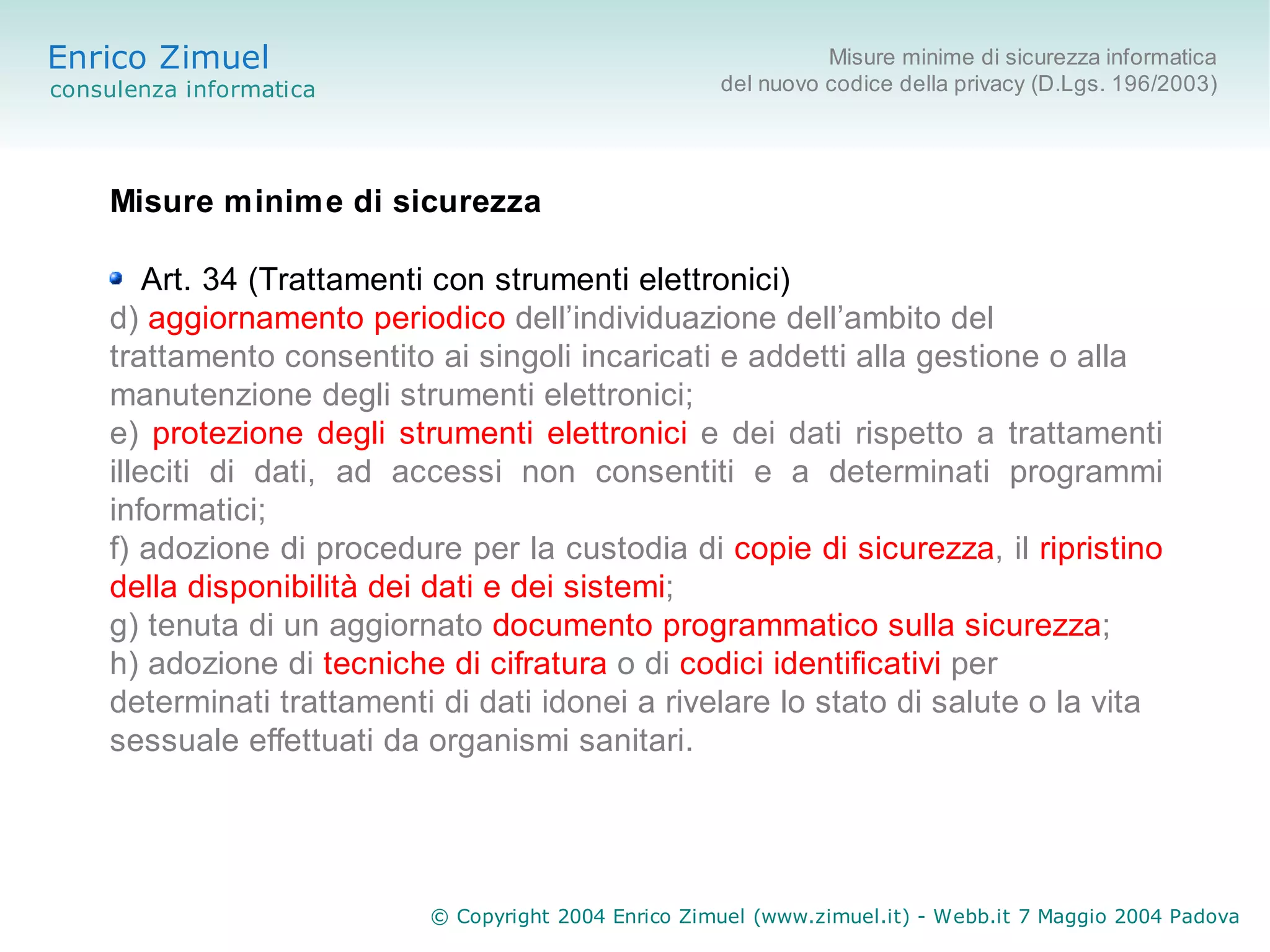 Misure minime di sicurezza informatica