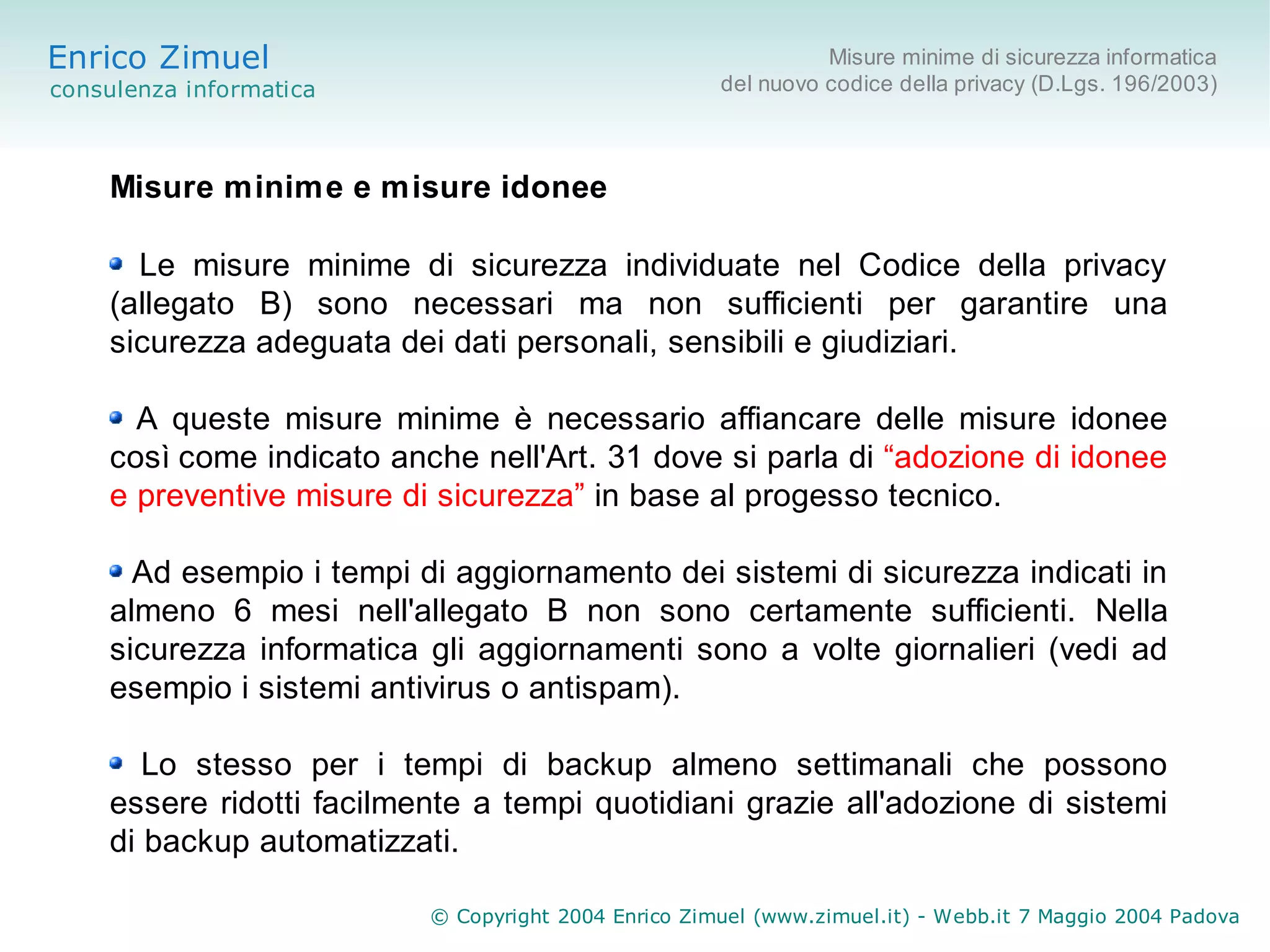 Misure minime di sicurezza informatica