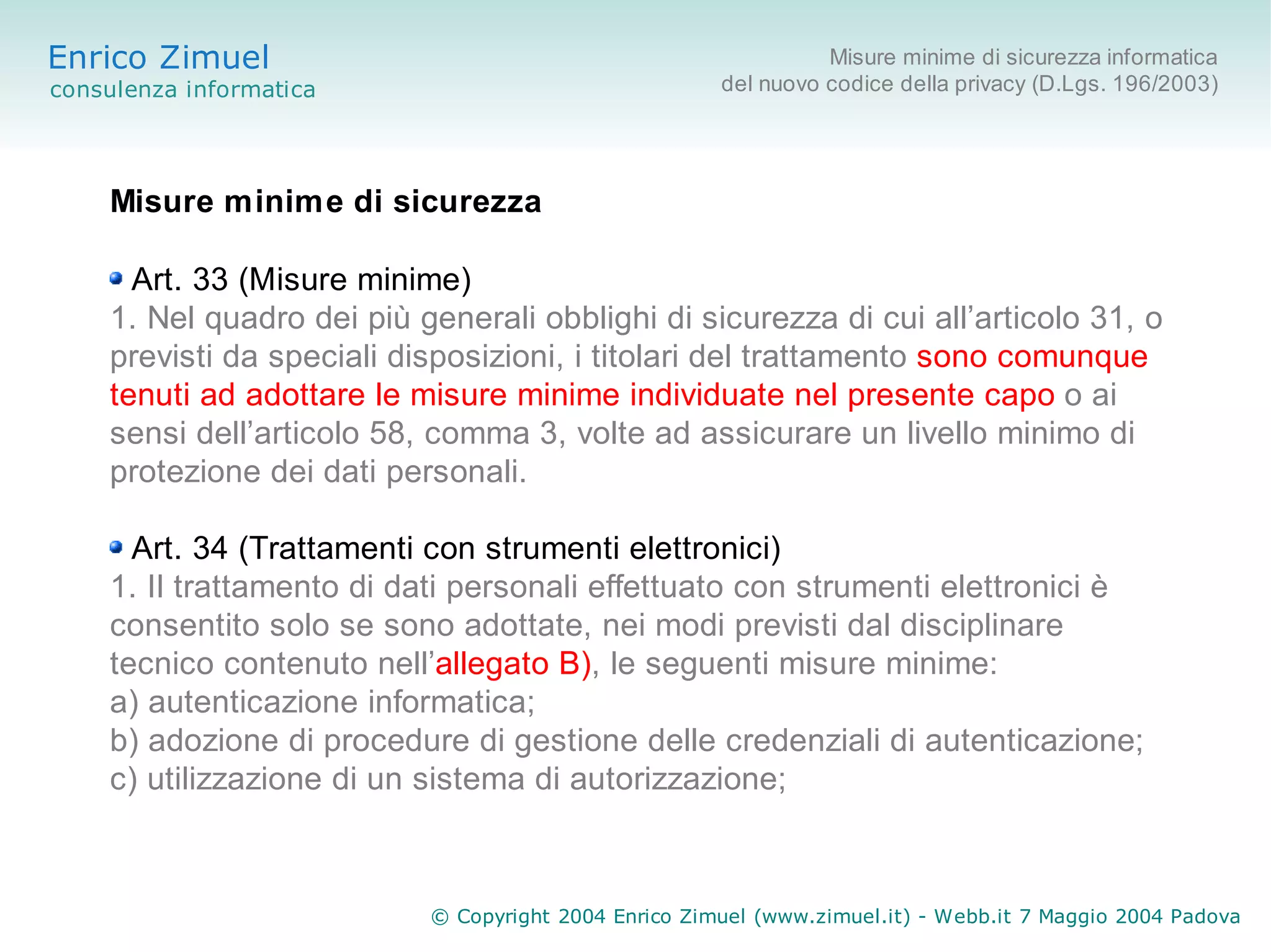 Misure minime di sicurezza informatica