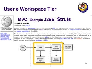 User e Workspace Tier V M MVC:  Esempio  J2EE:  Struts 