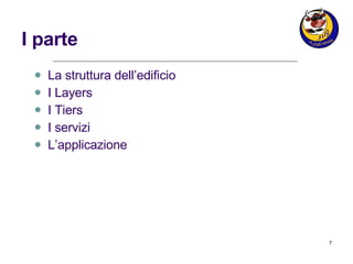 I parte La struttura dell’edificio I Layers I Tiers I servizi  L’applicazione 