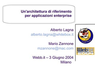 Un'architettura di riferimento  per applicazioni enterprise  Alberto Lagna [email_address] Mario Zannone [email_address] Webb.it – 3 Giugno 2004 Milano  
